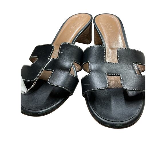 Herm�s �H Logo� Coffee & Black Leather Sandals Size 8 - Picture 5 of 8